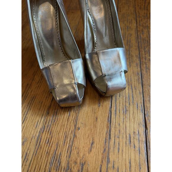 Yves Saint Laurent Shoes Womens Size 38 Gold Peep Toe Platform High Heels Italy - Picture 4 of 11
